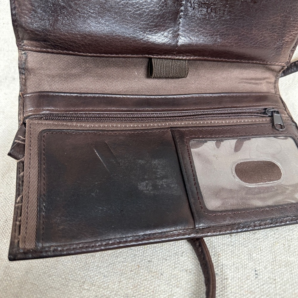 Fossil Vintage Dark Brown Leather Crossbody Wallet Organiser Bag Purse 90s Mini - Picture 3 of 10